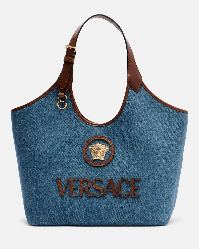 Versace Tote Bag La Medusa aus Denim Blau