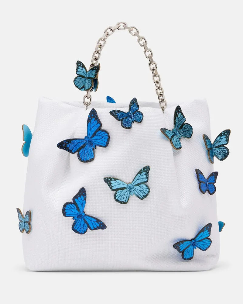 Aquazzura Tote Bag Papillon Mini aus Raffiabast Weiß