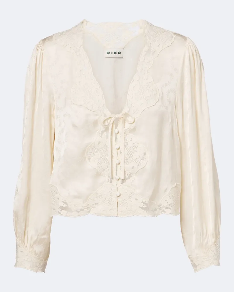 RIXO Bestickte Bluse Tove aus Satin Weiß