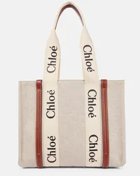 Chloé Chloe Tote Woody Medium aus Canvas Weiss