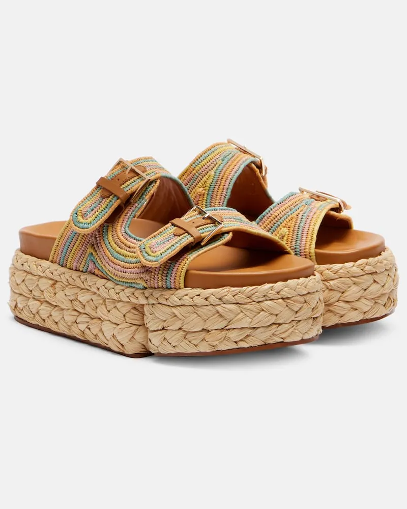 Robert Clergerie Plateausandalen Quinie aus Raffiabast Multicolor