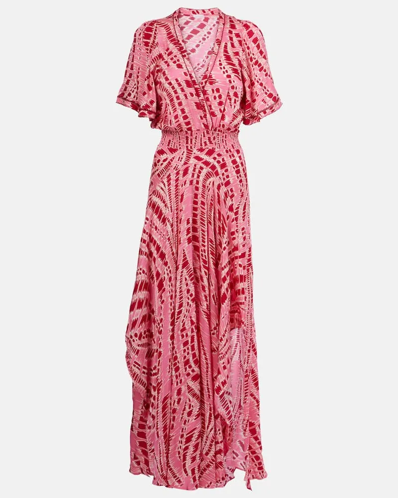 Poupette St Barth Bedrucktes Midikleid Mabelle aus Satin Pink