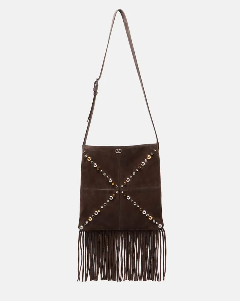 Valentino Garavani Schultertasche Nellcôte aus Veloursleder Braun