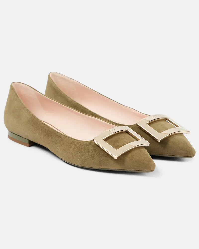 Roger Vivier Ballerinas Gommettine Ball aus Veloursleder Grün