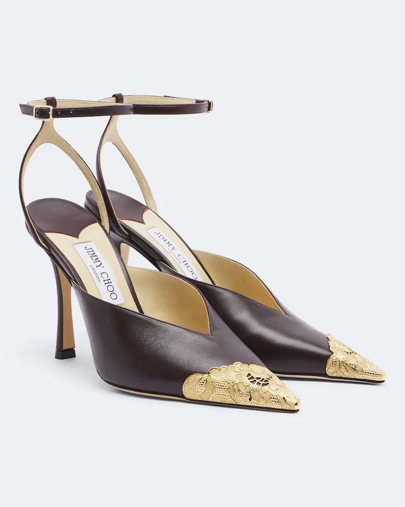 Jimmy Choo Verzierte Slingback-Pumps Faiz aus Leder Burgunderrot