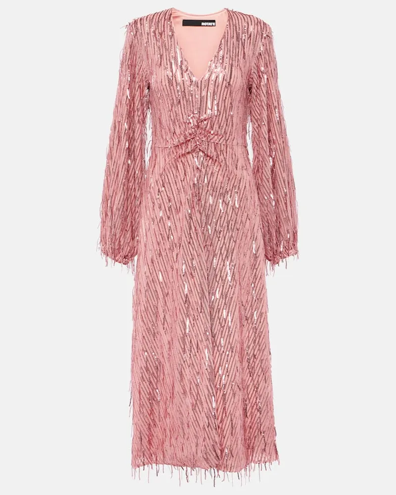 ROTATE Birger Christensen Midikleid mit Pailletten Rosa