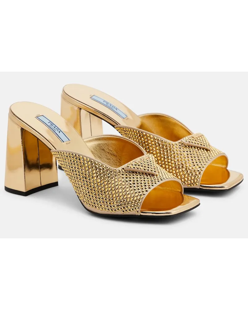 Prada Pantoletten mit Kristallen Gold