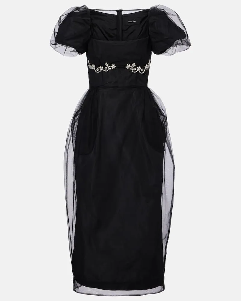 Simone Rocha Besticktes Midikleid aus Tüll Schwarz