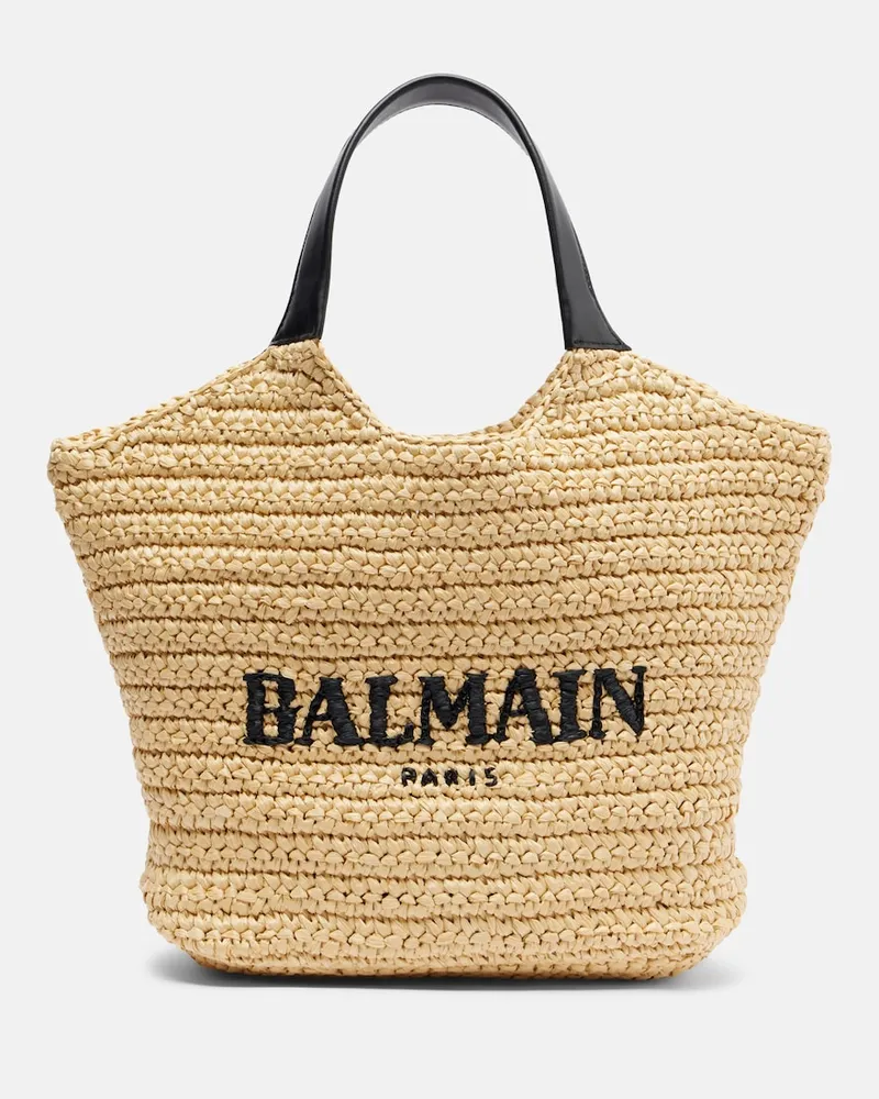 Balmain Tasche mit Henkel in Raffiabast-Optik Beige