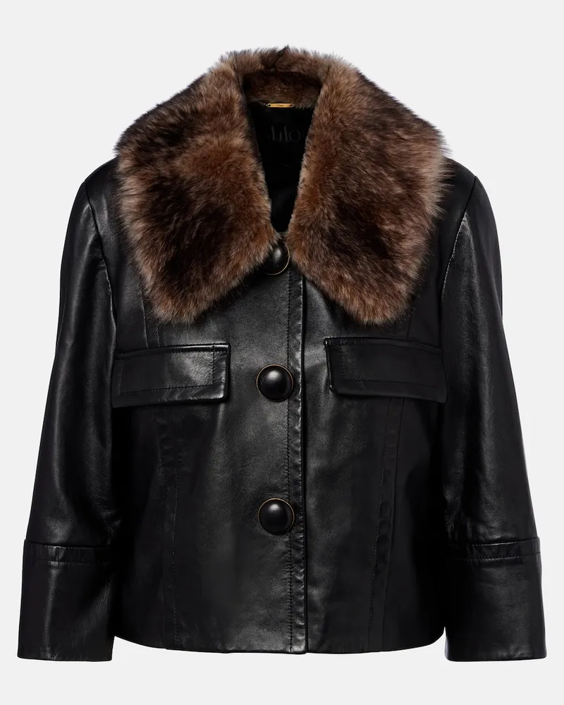 Chloé Chloé Lederjacke mit Shearling Schwarz