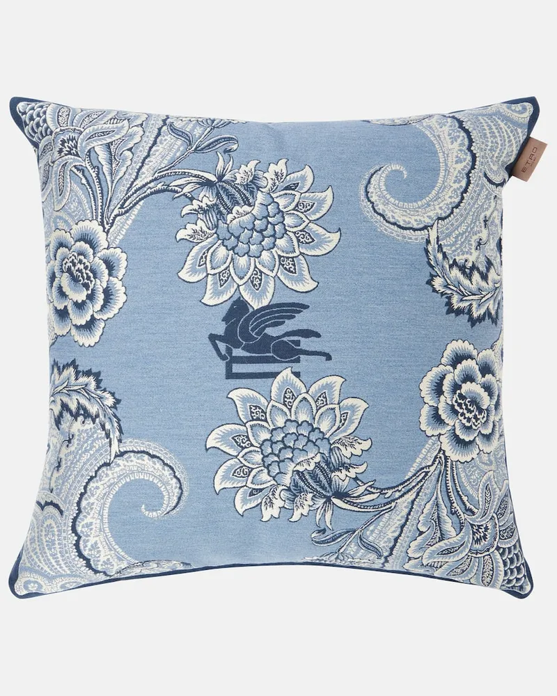 Etro Kissen Bloom aus einem Baumwollgemisch Blau