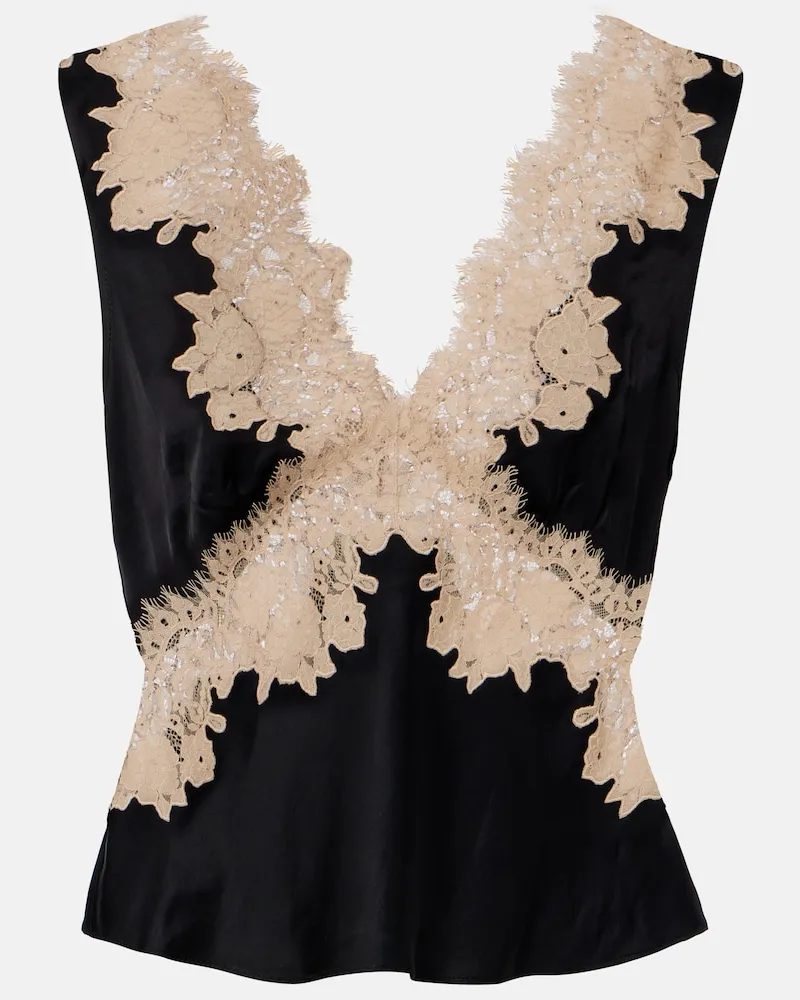 RIXO Top Emmie aus Satin mit Spitze Schwarz
