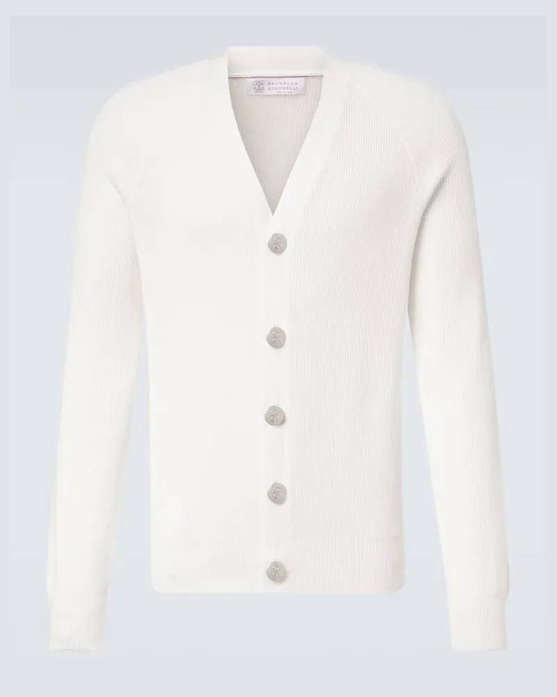 Brunello Cucinelli Cardigan aus Rippstrick Weiß