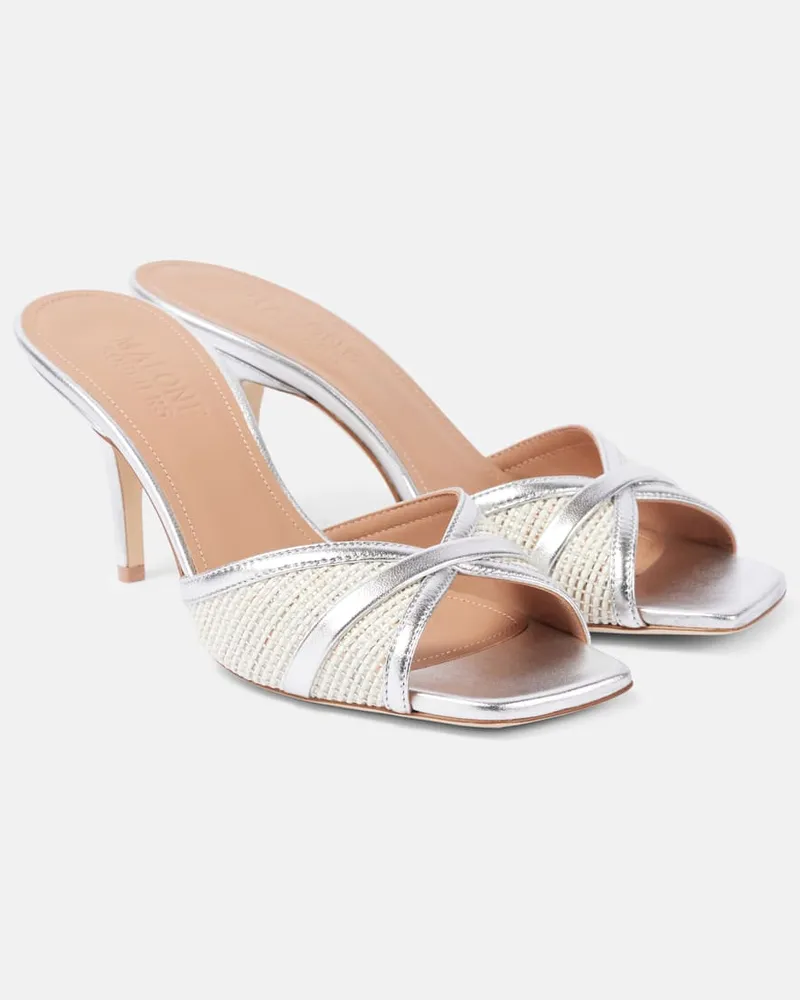 Malone Souliers Sandalen Perla 70 aus Raffiabast mit Metallic-Leder Weiß