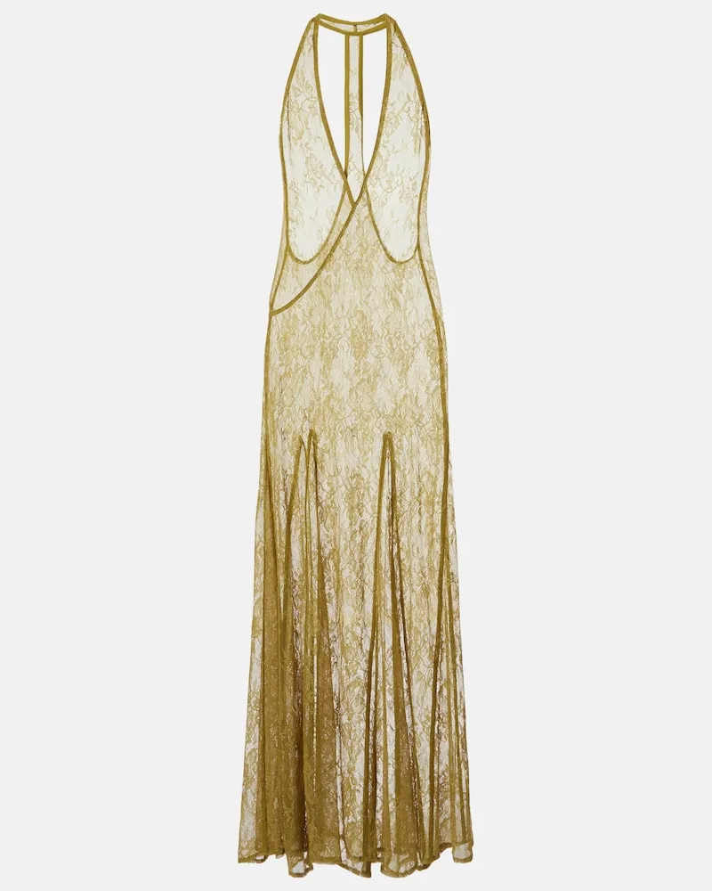 Adriana Degreas Maxikleid Sheer aus Spitze mit offenem Rücken Grün