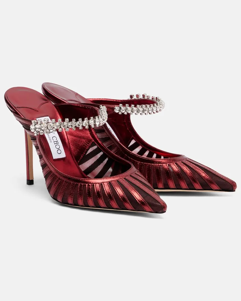 Jimmy Choo Verzierte Mules Bing 100 aus Metallic-Leder Rot