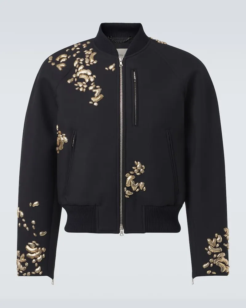 Dries van Noten Bestickte Bomberjacke aus einem Wollgemisch Blau
