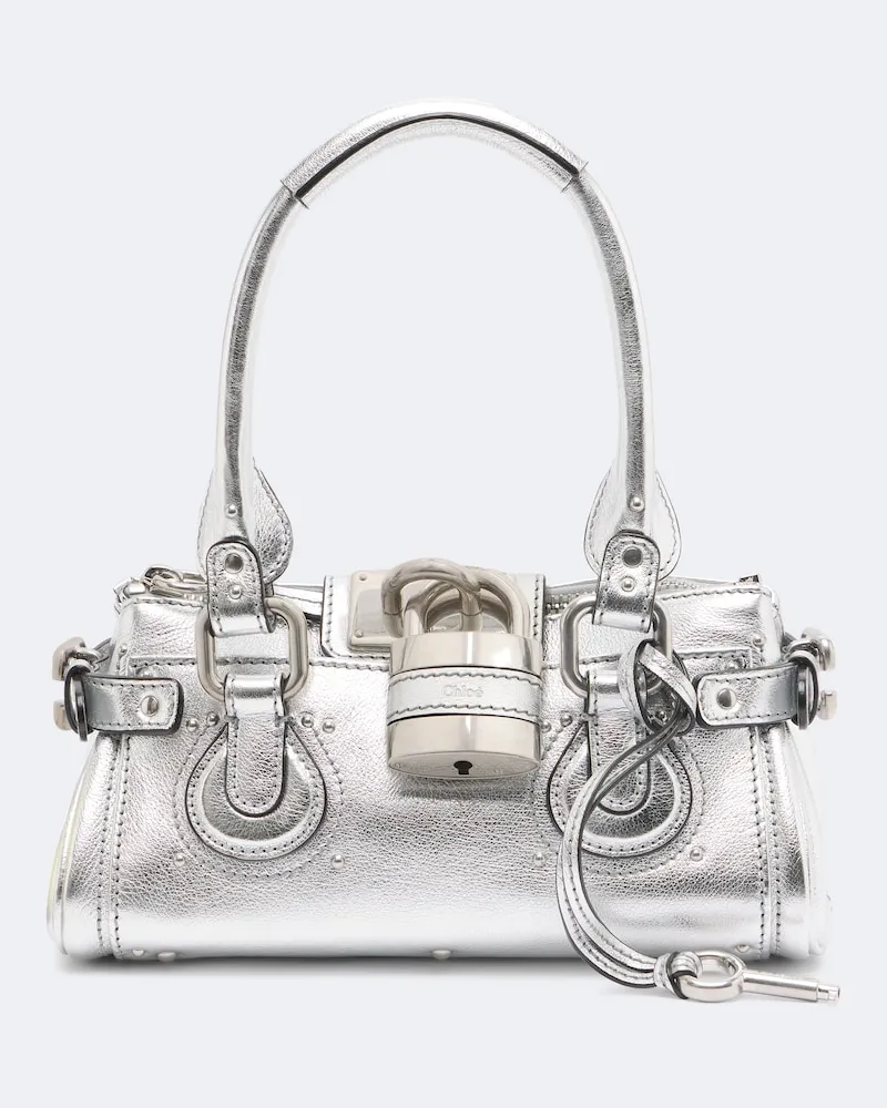 Chloé Chloé Schultertasche Paddington Small aus Metallic-Leder Silber