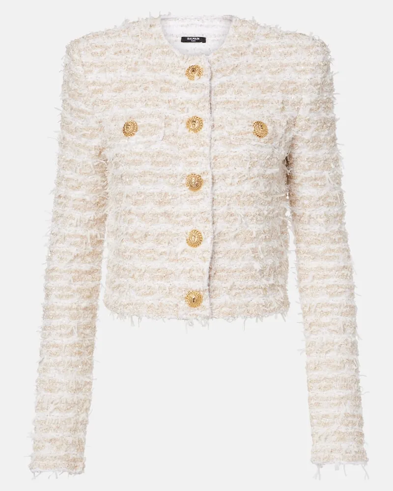 Balmain Cropped-Jacke aus Tweed Weiß