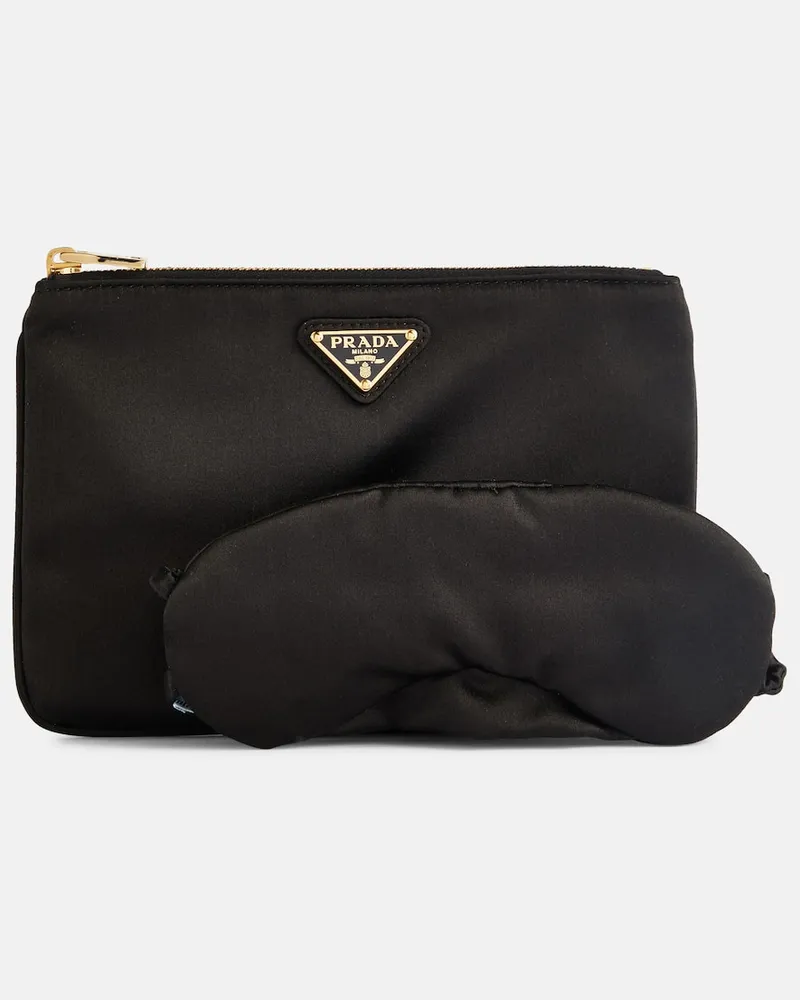 Prada Set aus Schlafmaske und Etui aus Satin Schwarz