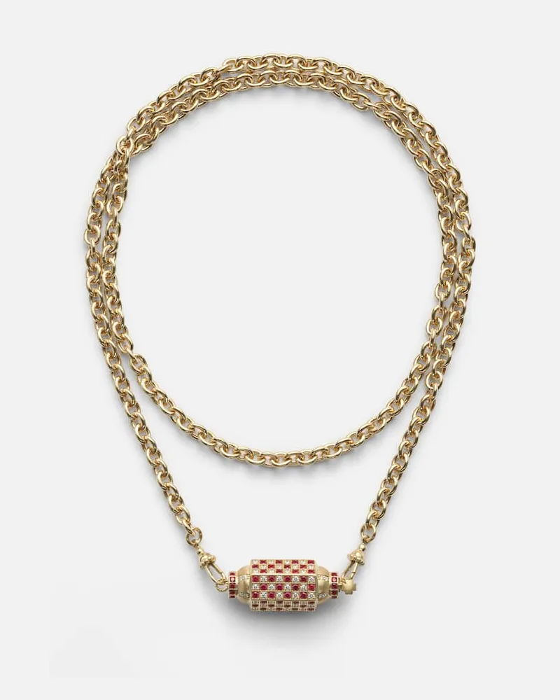 Marie Lichtenberg Halskette Check aus 18kt Gelbgold mit Diamanten und Rubinen Gold