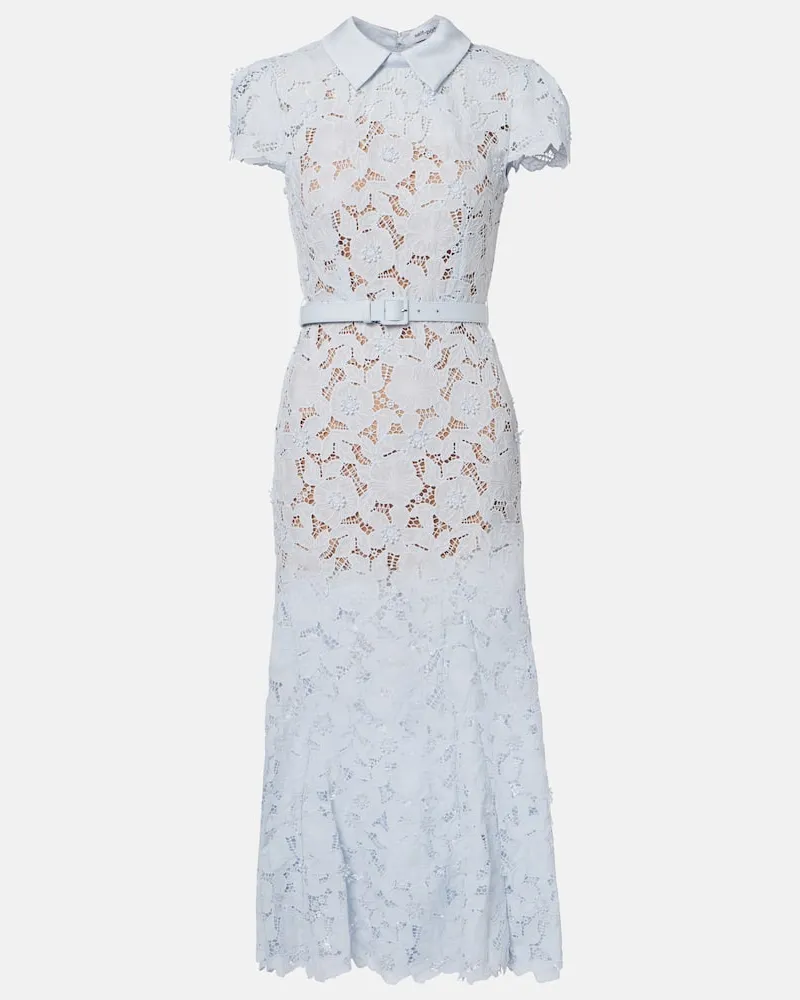 Self-Portrait Midikleid aus Guipure-Spitze Blau