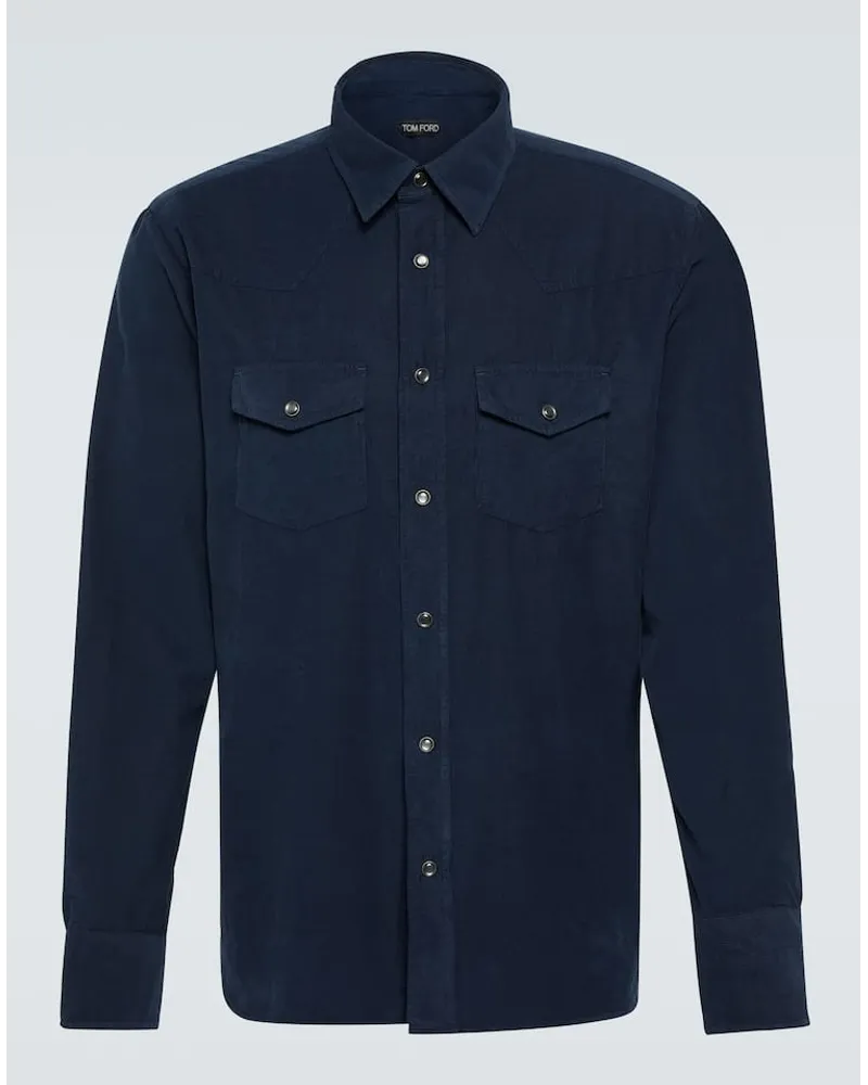 Tom Ford Hemd aus Baumwoll-Cord Blau