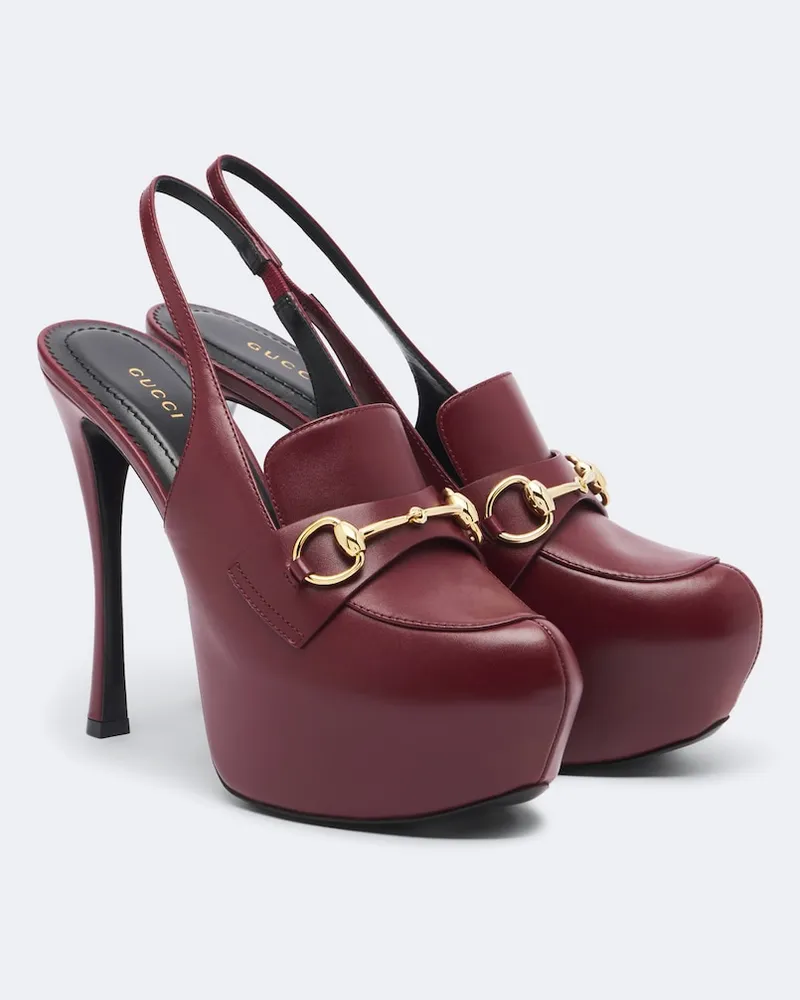 Gucci Slingback-Pumps Horsebit aus Leder Burgunderrot
