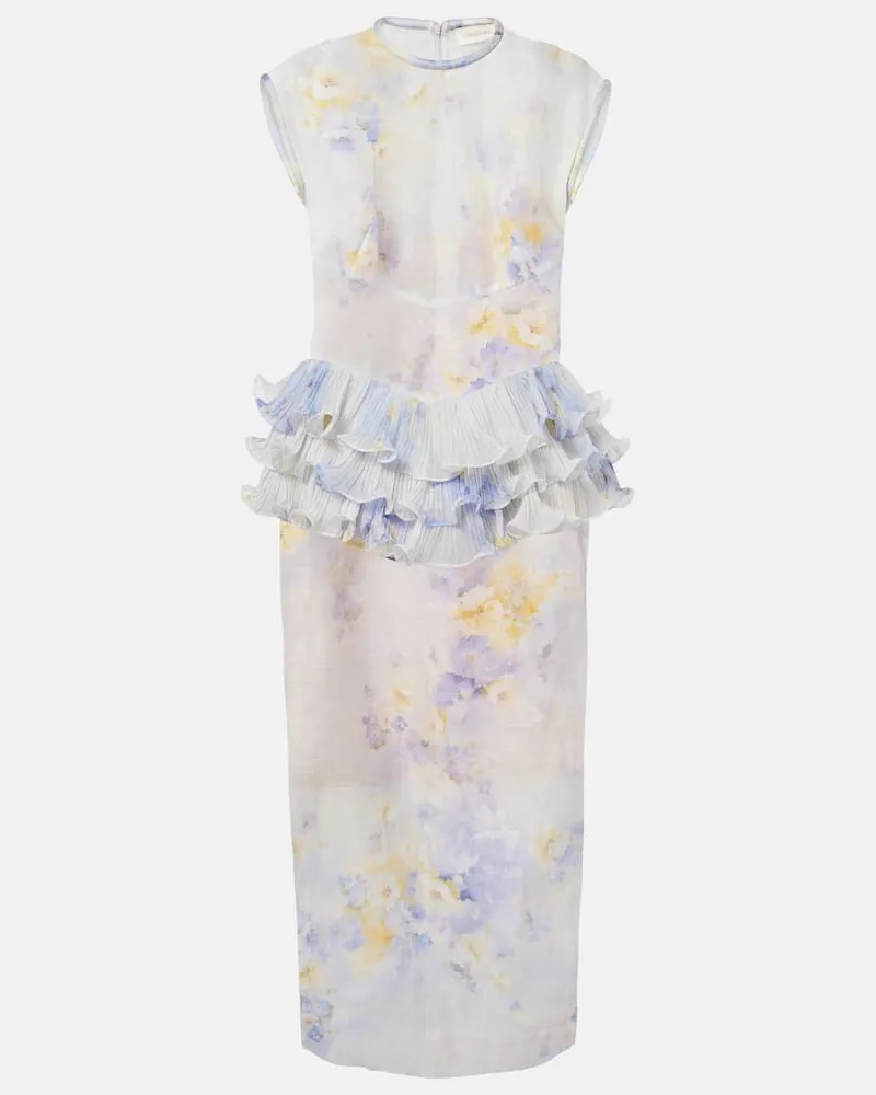 Zimmermann Midikleid Crush aus Leinen und Seide Violett