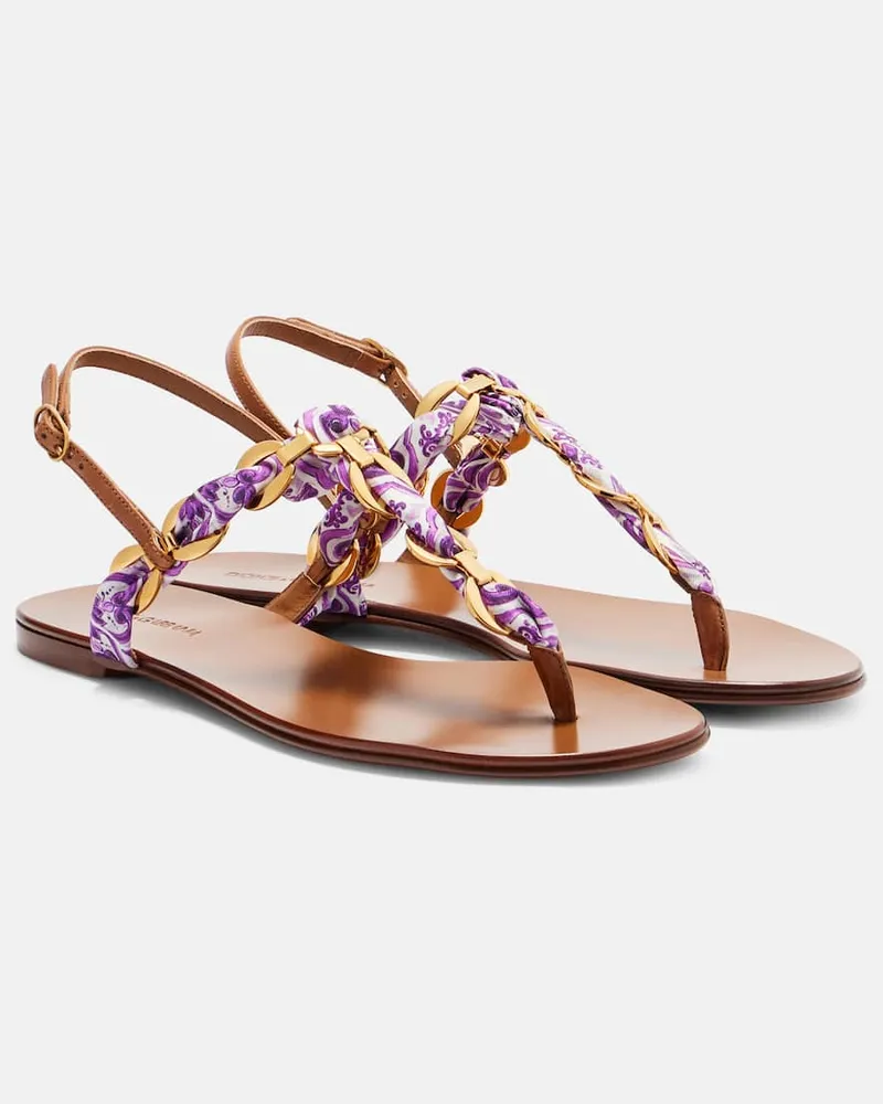 Dolce & Gabbana Sandalen Majolica aus Satin mit Leder Violett
