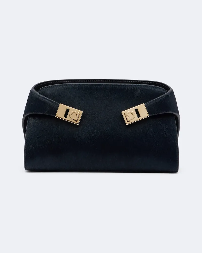 Ferragamo Clutch Hug Small aus Leder Blau