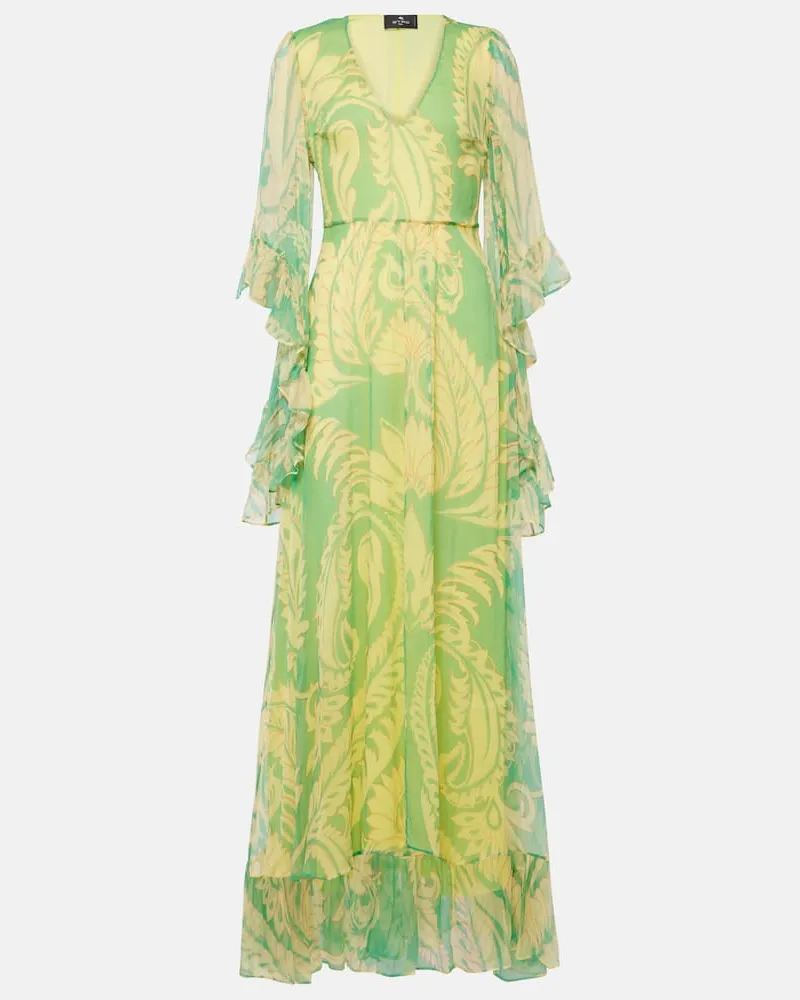 Etro Bedrucktes Maxikleid aus Seide Grün