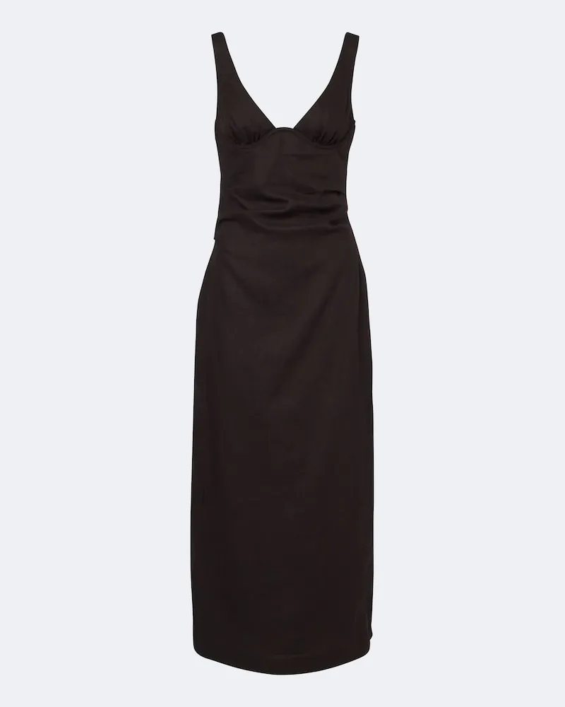 SIR Midikleid aus Leinen Braun
