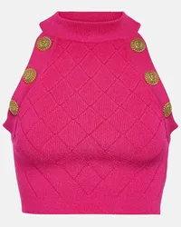 Balmain Verziertes Cropped-Top aus Rippstrick Pink