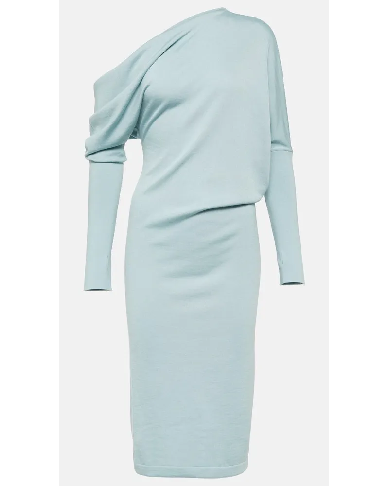 Tom Ford Midikleid aus einem Kaschmirgemisch Blau