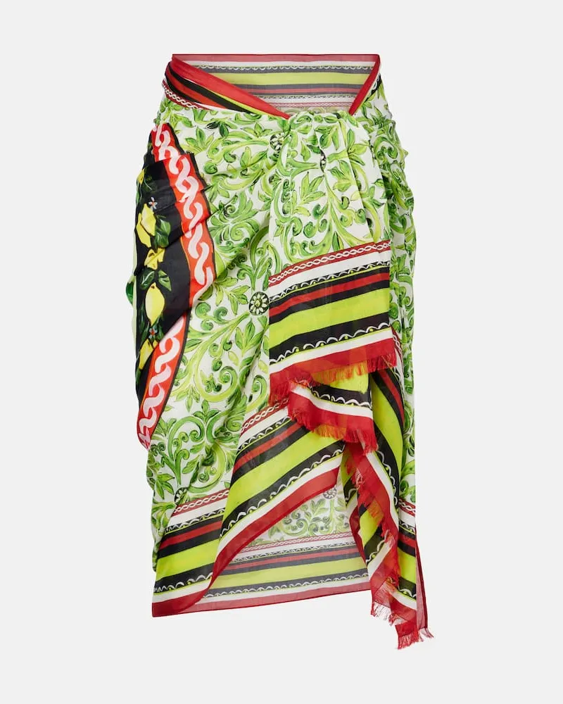 Dolce & Gabbana Bedruckter Pareo aus Baumwolle Grün