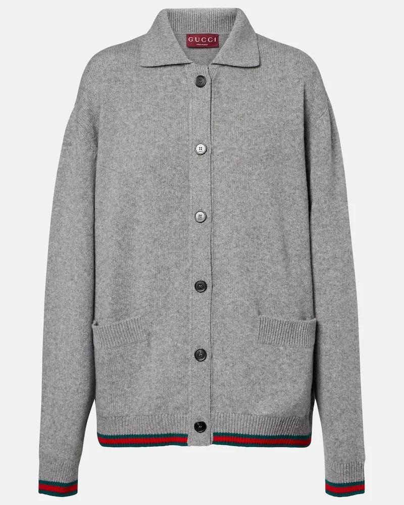 Gucci Cardigan Web Stripe aus Wolle und Kaschmir Grau