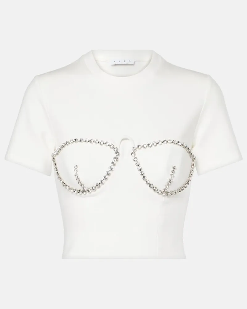 Area Verziertes Cropped-Top aus Jersey Weiß