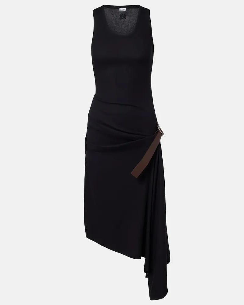 Loewe Midikleid aus Rippstrick Schwarz