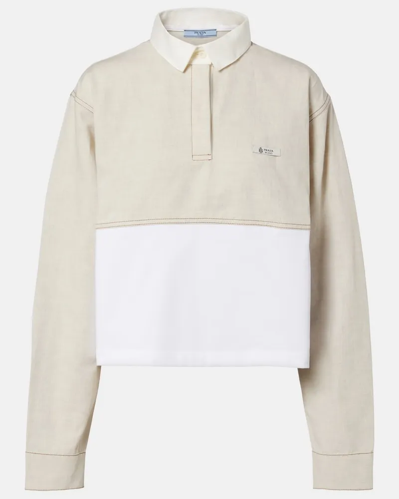 Prada Polohemd aus Baumwolle und Leinen Beige