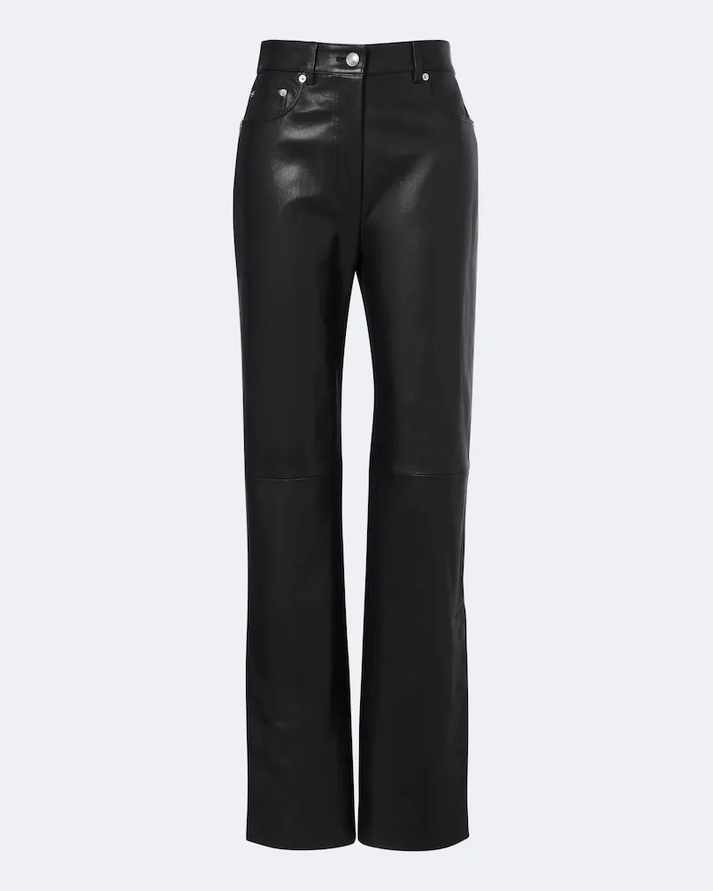 SPORTMAX Gerade Hose aus Leder und Veloursleder Schwarz