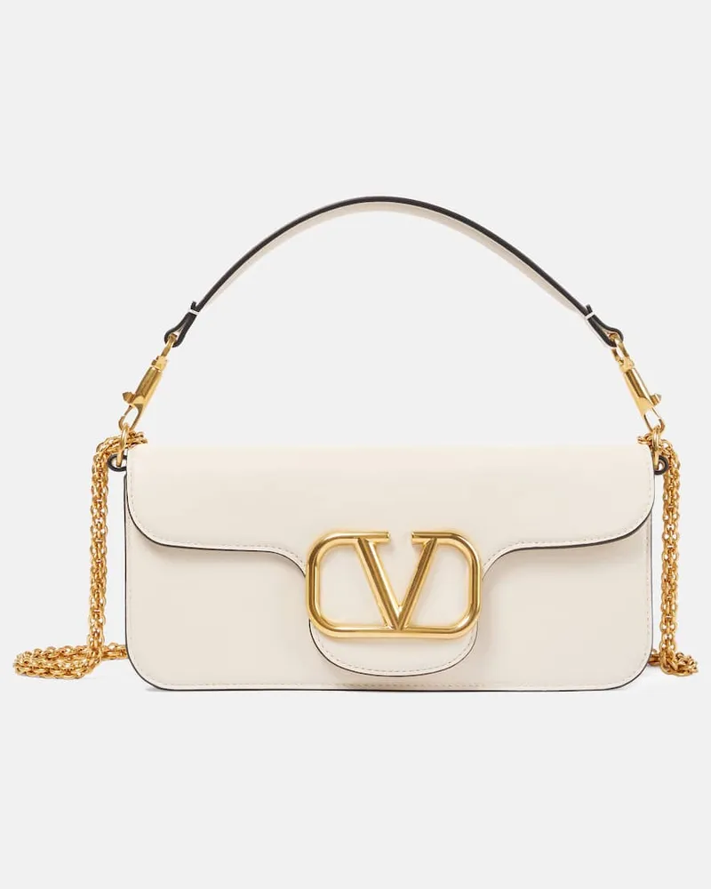 Valentino Garavani Schultertasche Loco Medium aus Leder Beige