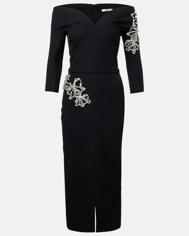 Safiyaa Midikleid Linda mit Kristallen Schwarz