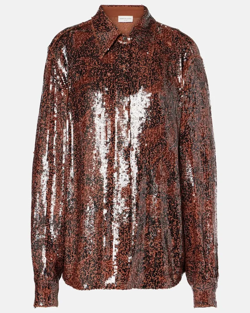 Dries van Noten Hemd mit Pailletten Grün
