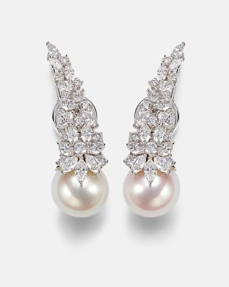 YEPREM Ohrringe Pearlescent aus 18kt Weißgold mit Diamanten und Süßwasserperlen Silber