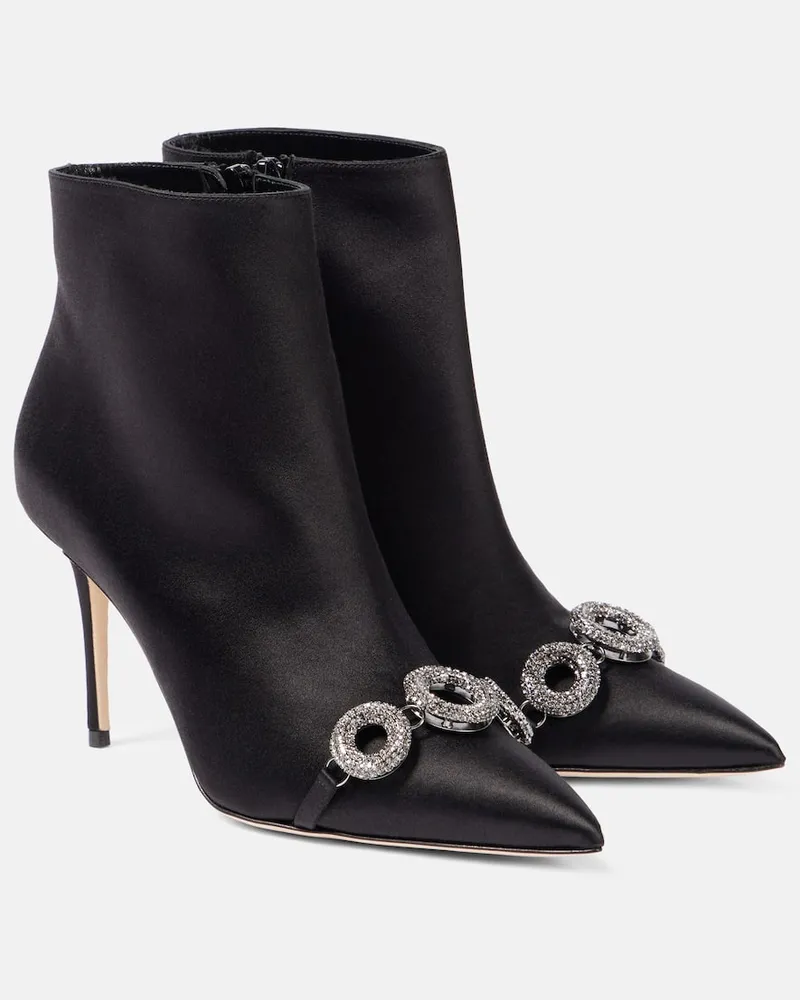 Manolo Blahnik Verzierte Ankle Boots Balvisa aus Satin Schwarz