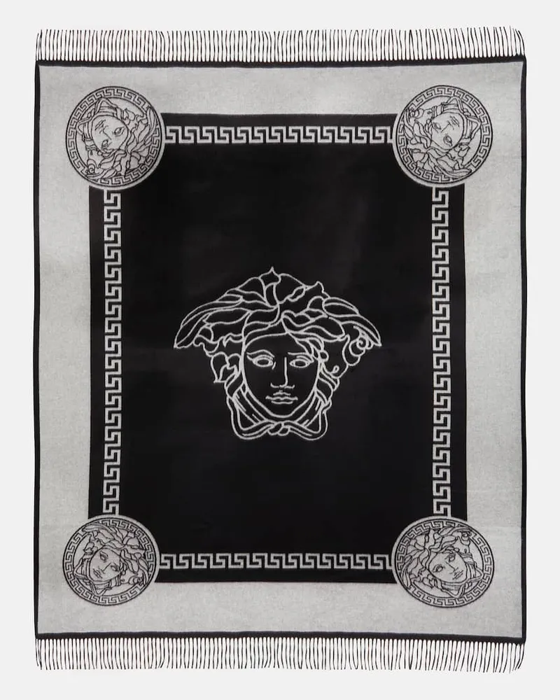 Versace Decke Greca Key aus Seide und Kaschmir Schwarz