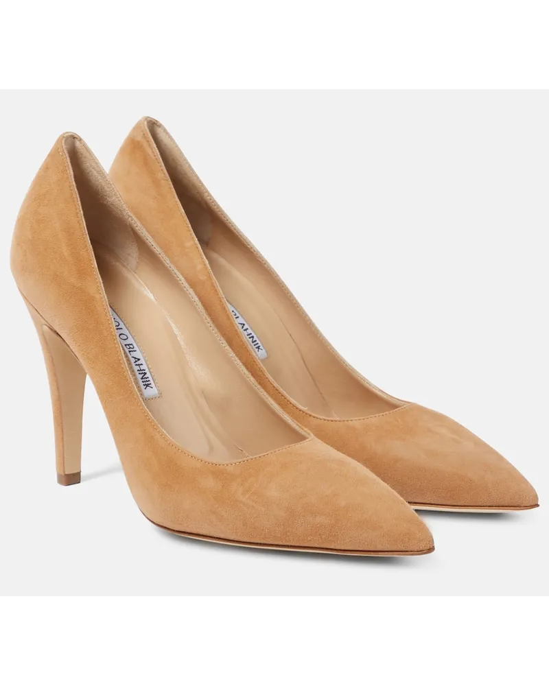 Manolo Blahnik Pumps Nelirapla 105 aus Veloursleder Beige