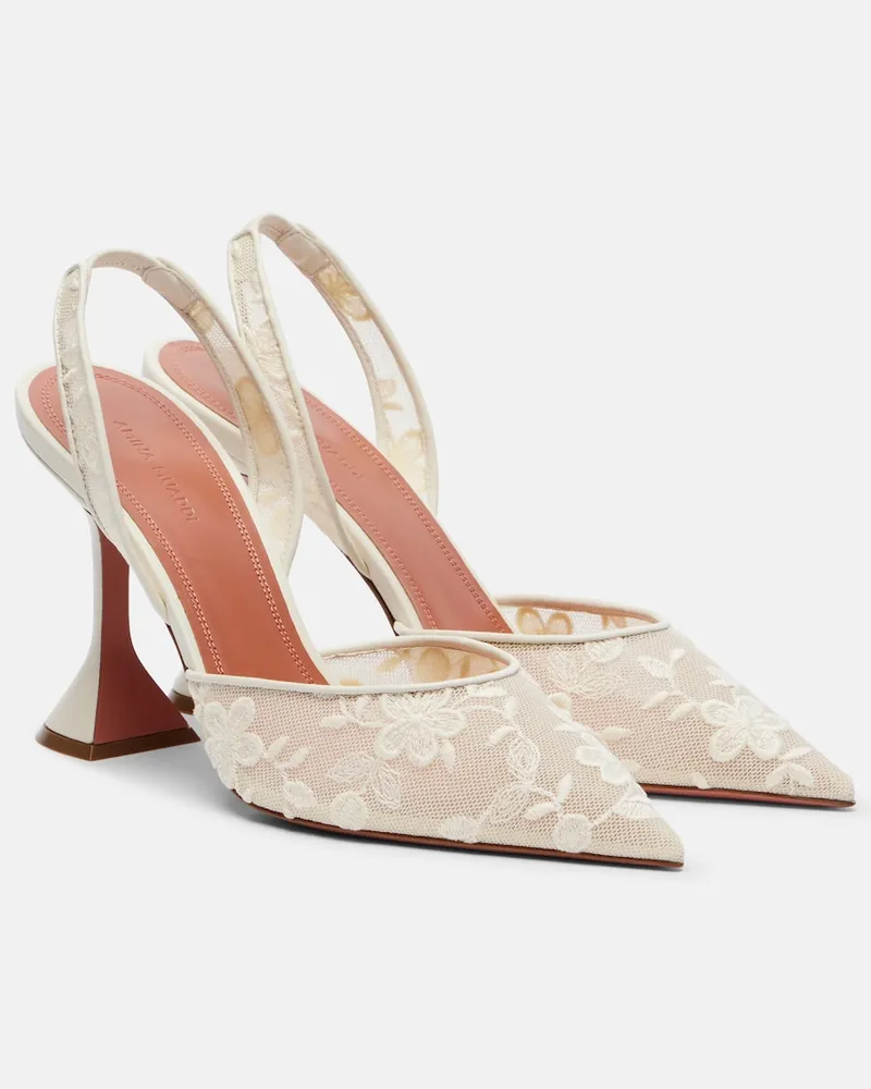 Amina Muaddi Slingback-Pumps Holli aus Spitze mit Leder Weiß