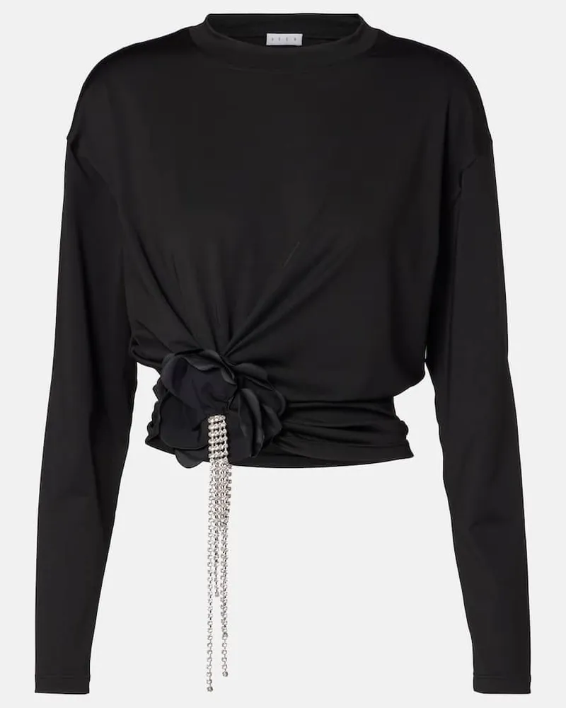 Area Top aus Jersey mit Kristallen Schwarz